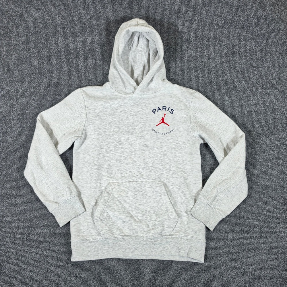 Jordan x PSG Paris Saint-Germain Kids XL Gray Pullover Hoodie Paris 23 Fleece